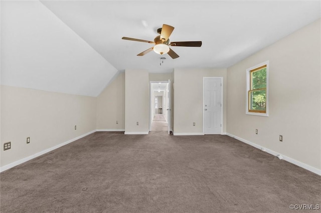 7906 Belmont Stakes Dr, Midlothian, VA 23112 - additional living space featuring ceiling fan, dark carpet, and lofted ceiling