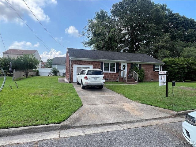 242 Bannon Ct, Hampton, VA 23666 - single story home with driveway, brick siding, an attached garage, and crawl space