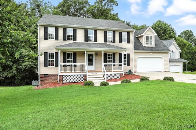11918 Hazelnut Branch Ter, Midlothian, VA 23112 - colonial home featuring covered porch, driveway, a front yard, a garage, and crawl space
