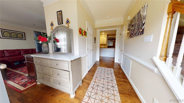 2024 Rockstone Pl, Henrico, VA 23238 - corridor with light wood-type flooring, ornamental molding, and stairway
