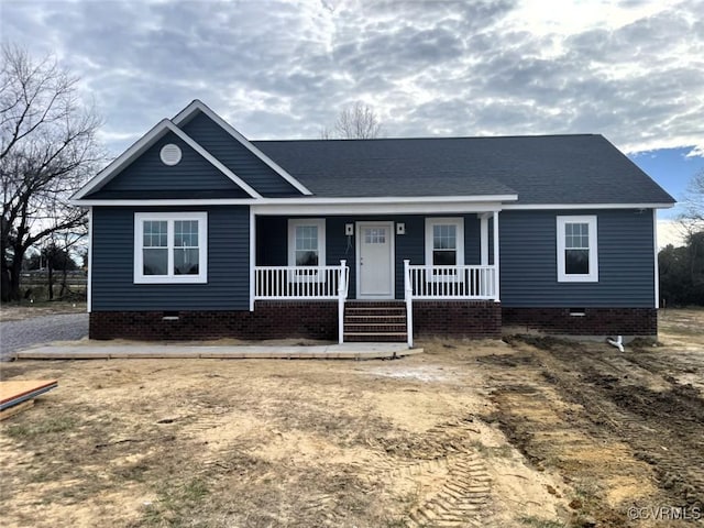 5102 Front Dr, North Dinwiddie, VA 23803 - ranch-style home featuring crawl space, a porch, and roof with shingles