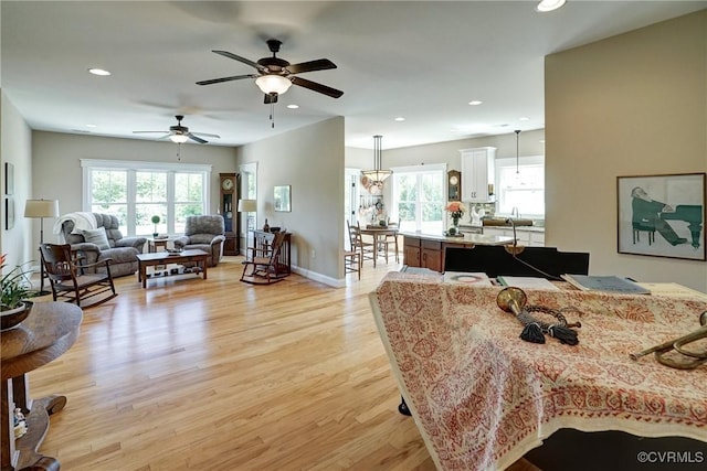 7413 Settlers Ridge Ct, Henrico, VA 23231 - living room with light wood-style flooring, recessed lighting, and a ceiling fan
