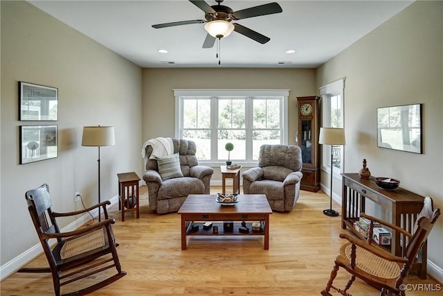 7413 Settlers Ridge Ct, Henrico, VA 23231 - living room featuring light wood-type flooring, a ceiling fan, and recessed lighting