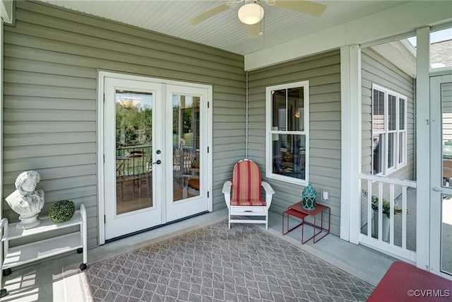7413 Settlers Ridge Ct, Henrico, VA 23231 - property entrance with french doors, a ceiling fan, and a patio area