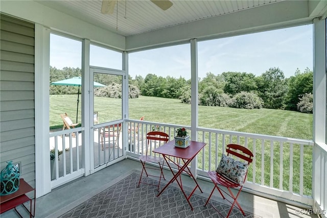 7413 Settlers Ridge Ct, Henrico, VA 23231 - sunroom with ceiling fan, plenty of natural light, and view of wooded area