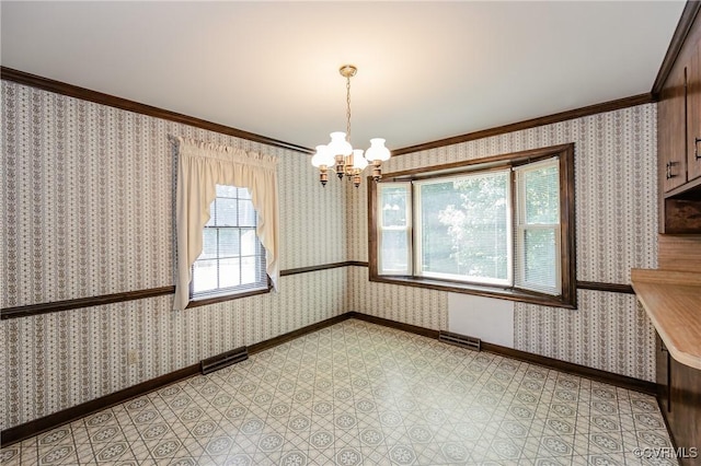 4320 Dunraven Rd, Chesterfield, VA 23236 - unfurnished dining area with crown molding, a chandelier, and light flooring