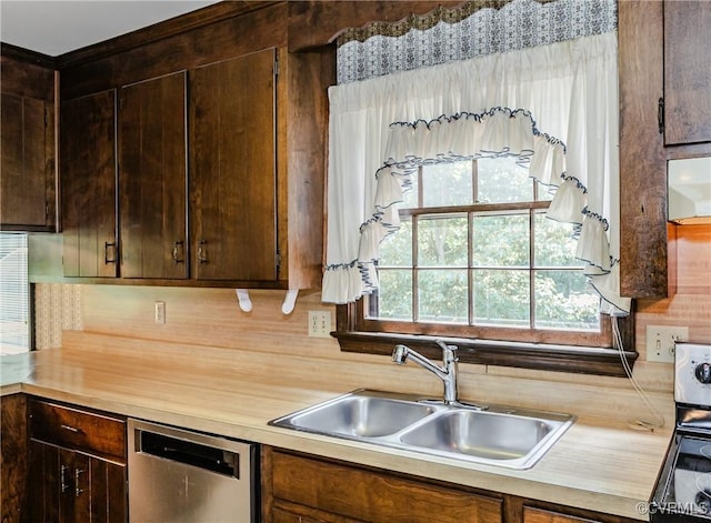 4320 Dunraven Rd, Chesterfield, VA 23236 - kitchen with stainless steel dishwasher, light countertops, dark brown cabinets, and range with electric stovetop