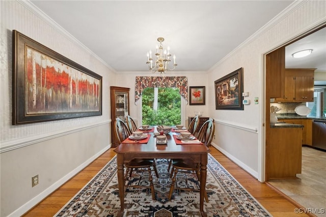 3000 Cove Ridge Rd, Midlothian, VA 23112 - dining room with light wood finished floors, crown molding, and a chandelier