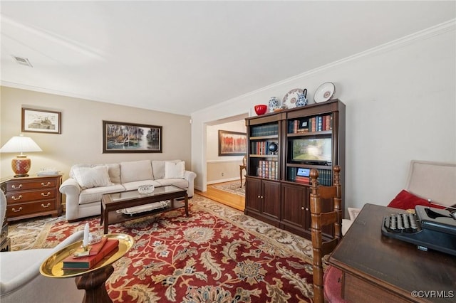 3000 Cove Ridge Rd, Midlothian, VA 23112 - living room featuring wood finished floors, ornamental molding, and an office area