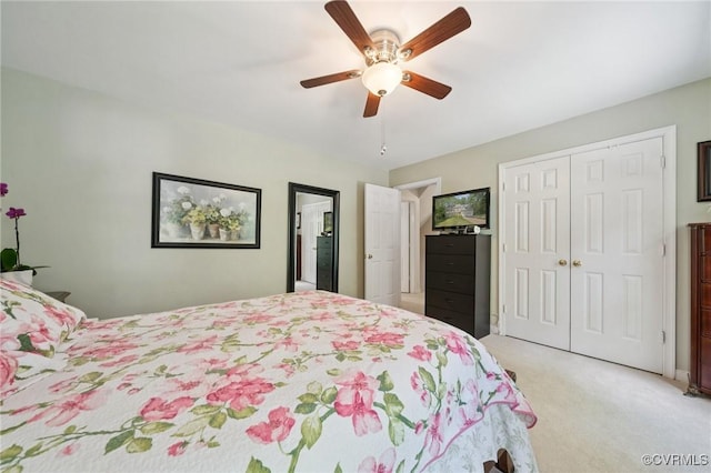3000 Cove Ridge Rd, Midlothian, VA 23112 - bedroom with light colored carpet, a closet, and ceiling fan