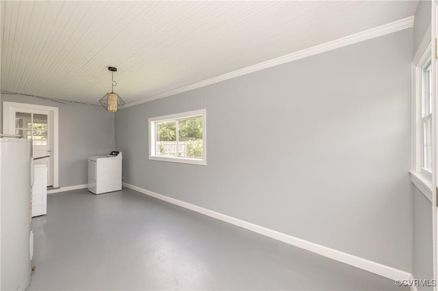 6500 W Grace St, Henrico, VA 23226 - unfurnished dining area with washer / dryer, concrete floors, water heater, and ornamental molding