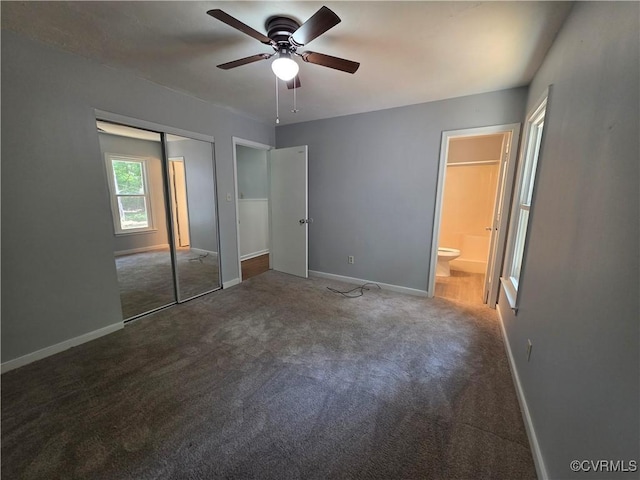 11220 Sunfield Dr, Midlothian, VA 23112 - unfurnished bedroom featuring carpet floors, a closet, a ceiling fan, and ensuite bathroom