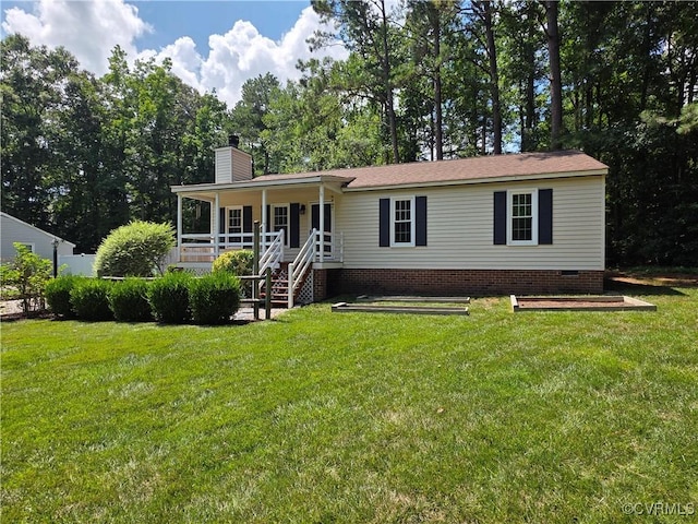 11220 Sunfield Dr, Midlothian, VA 23112 - view of front of home featuring covered porch, a chimney, a front yard, stairs, and crawl space