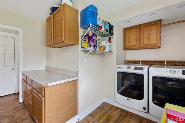 3167 Trenholm Rd, Powhatan, VA 23139 - laundry room featuring cabinet space, washer and clothes dryer, and dark wood-style floors
