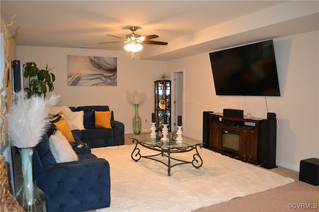 4331 Ganymede Dr, Chester, VA 23831 - carpeted living area with a ceiling fan