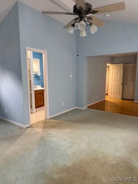 4002 Crystalwood Ln, Henrico, VA 23294 - carpeted spare room with high vaulted ceiling and a ceiling fan
