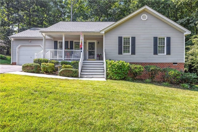 8811 S Boones Trail Rd, North Chesterfield, VA 23236 - ranch-style home featuring a porch, a garage, a front yard, and concrete driveway