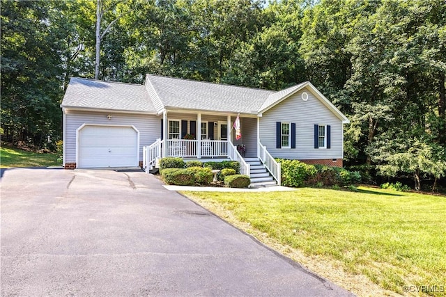 8811 S Boones Trail Rd, North Chesterfield, VA 23236 - ranch-style home featuring covered porch, a garage, driveway, a front lawn, and crawl space