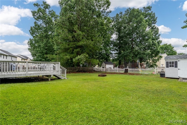 4055 Tanner Slip Cir, Chester, VA 23831 - fenced backyard with a storage shed, a wooden deck, and an outdoor fire pit