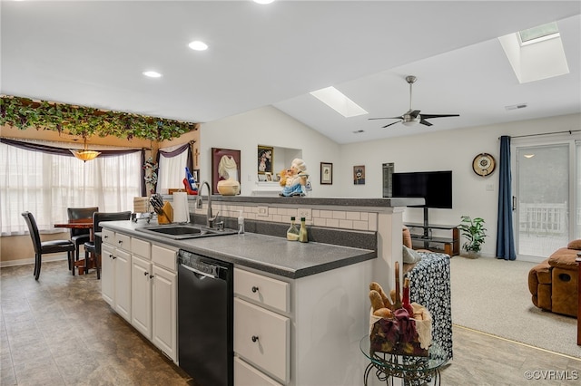 4055 Tanner Slip Cir, Chester, VA 23831 - kitchen featuring a skylight, open floor plan, black dishwasher, an island with sink, and recessed lighting