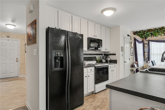 4055 Tanner Slip Cir, Chester, VA 23831 - kitchen featuring black appliances, dark countertops, white cabinetry, and backsplash