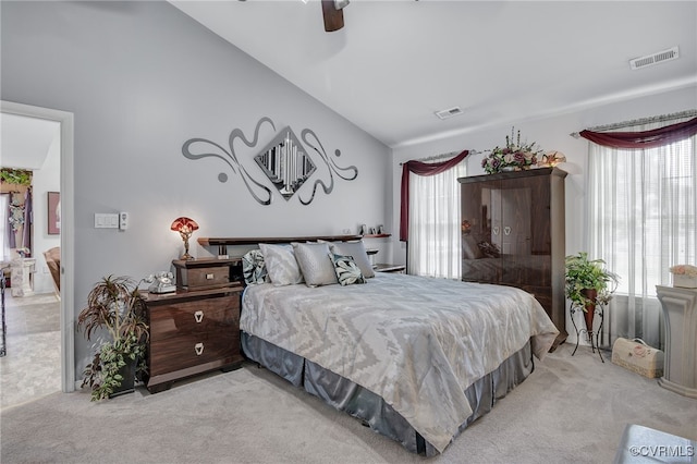 4055 Tanner Slip Cir, Chester, VA 23831 - bedroom with light colored carpet, a ceiling fan, and lofted ceiling