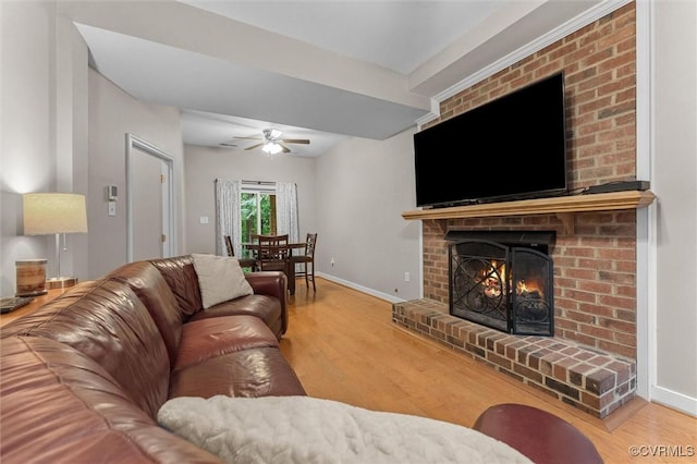 6003 Lansgate Rd, Midlothian, VA 23112 - living room with wood finished floors, a fireplace, and ceiling fan