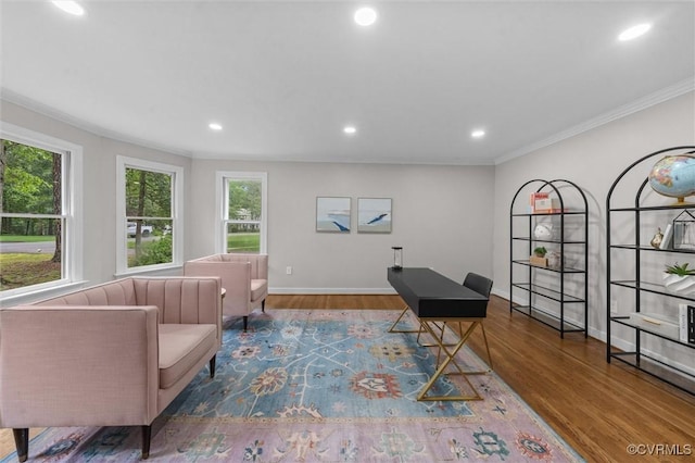 13219 Lauren Ln, Midlothian, VA 23114 - home office with wood finished floors, crown molding, and recessed lighting