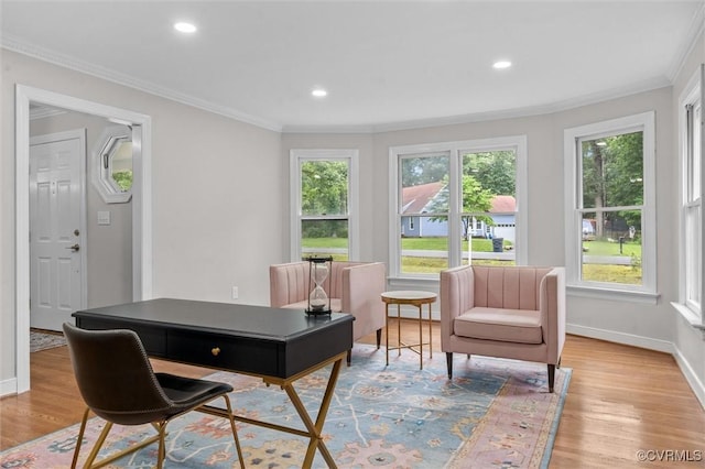 13219 Lauren Ln, Midlothian, VA 23114 - office featuring light wood-type flooring, ornamental molding, and recessed lighting