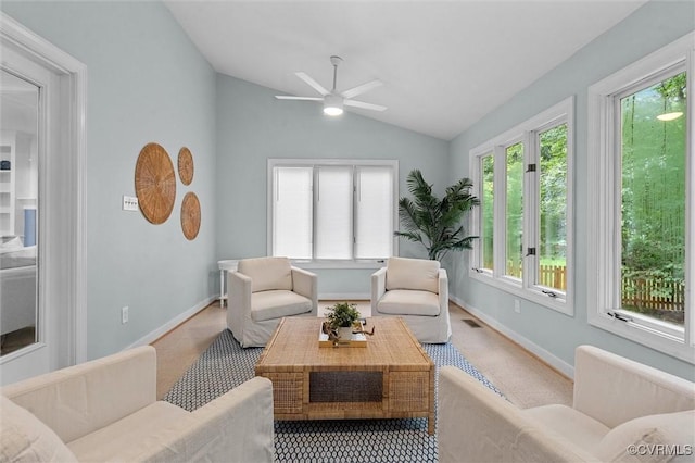 13219 Lauren Ln, Midlothian, VA 23114 - carpeted living area with a ceiling fan and vaulted ceiling