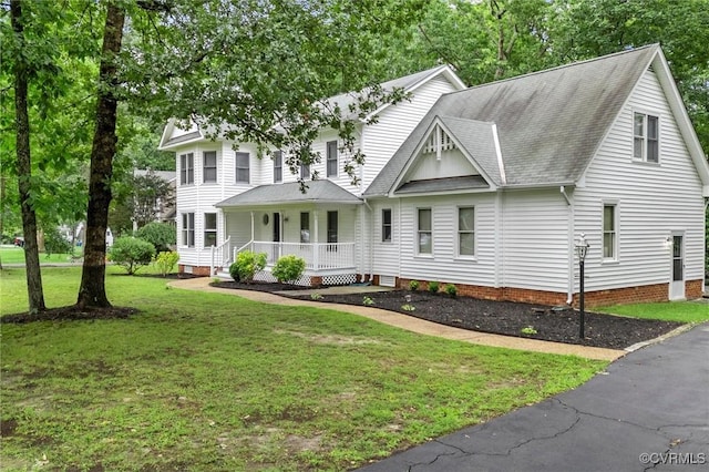 13219 Lauren Ln, Midlothian, VA 23114 - view of front of house featuring a porch, roof with shingles, a front yard, and crawl space