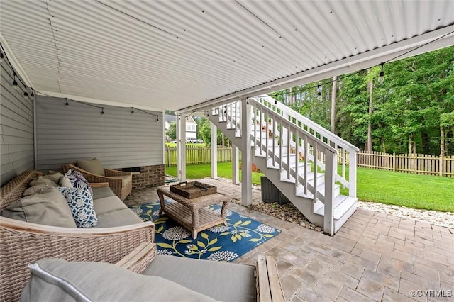 18007 Twin Falls Ln, Moseley, VA 23120 - fenced backyard with outdoor lounge area, a patio area, and stairs
