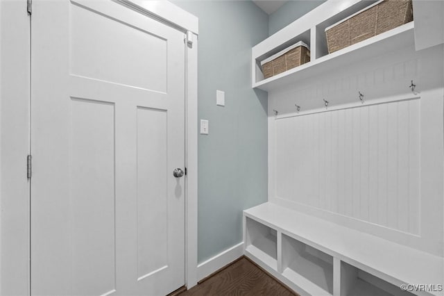 18007 Twin Falls Ln, Moseley, VA 23120 - mudroom with baseboards and dark wood finished floors