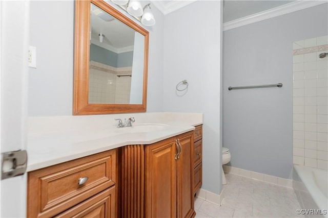 1020 Challis Ln, Sandston, VA 23150 - bathroom featuring vanity, ornamental molding, tile patterned flooring, and shower / bath combination