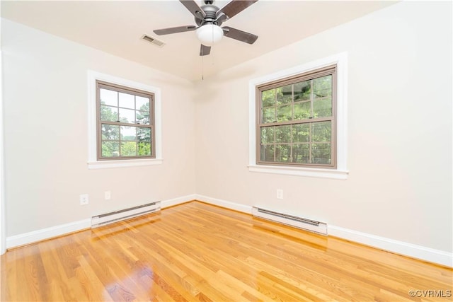 1020 Challis Ln, Sandston, VA 23150 - spare room featuring light wood finished floors, a baseboard heating unit, baseboard heating, and a ceiling fan