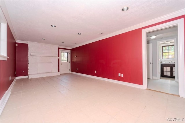 1020 Challis Ln, Sandston, VA 23150 - unfurnished living room with crown molding, light floors, and recessed lighting