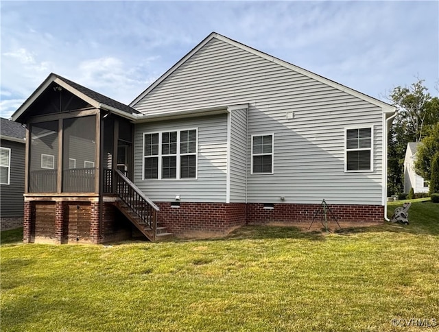 16813 Laurel Park Dr, Moseley, VA 23120 - back of house featuring a sunroom, a yard, crawl space, and stairway