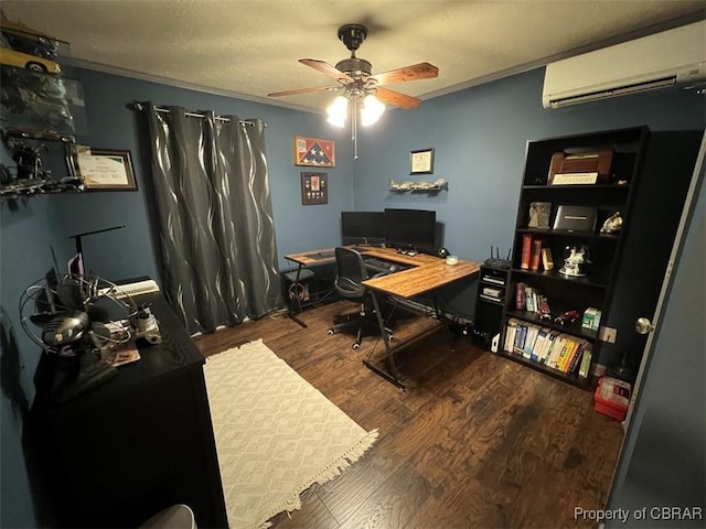 102 Mechams Cove Rd, Topping, VA 23169 - office featuring ceiling fan, wood finished floors, and a wall mounted air conditioner
