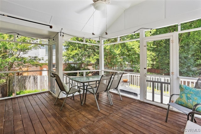 7117 Deer Thicket Dr, Midlothian, VA 23112 - sunroom / solarium with a ceiling fan, lofted ceiling, and outdoor dining space