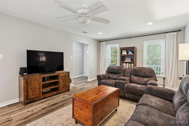 7117 Deer Thicket Dr, Midlothian, VA 23112 - living room with light wood finished floors, a ceiling fan, and recessed lighting