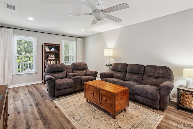 7117 Deer Thicket Dr, Midlothian, VA 23112 - living room featuring light wood finished floors, ceiling fan, and recessed lighting