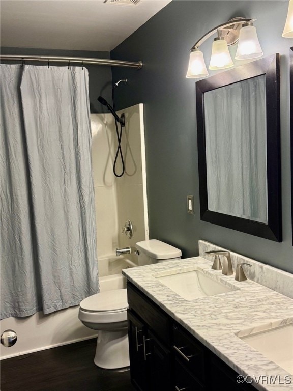 9903 Bethwood Dr, Fredericksburg, VA 22407 - bathroom with shower / tub combo, double vanity, and wood finished floors