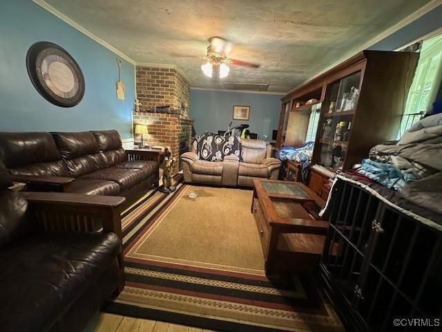 4232 Three Bridge Rd, Powhatan, VA 23139 - living room with crown molding, wood finished floors, healthy amount of natural light, and a ceiling fan