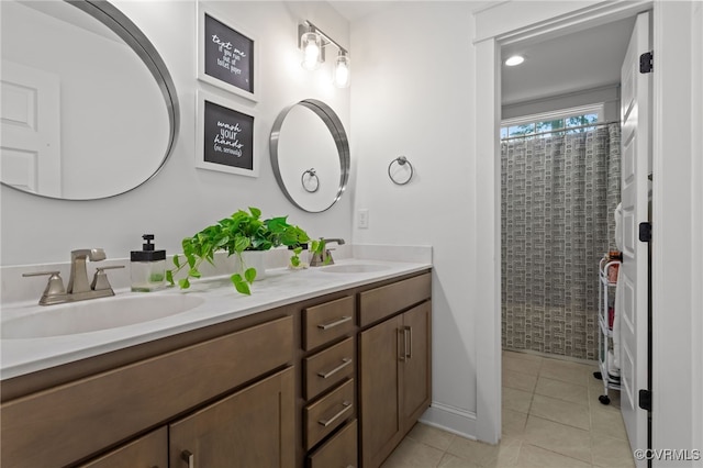 9255 Saxsawn Ln, Chesterfield, VA 23832 - full bath featuring double vanity, tiled shower, and tile patterned floors