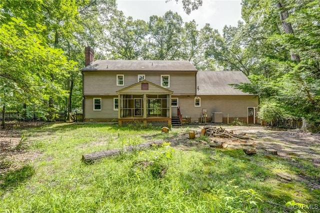 2330 Corner Rock Rd, Midlothian, VA 23113 - rear view of property with a chimney, a sunroom, and a deck