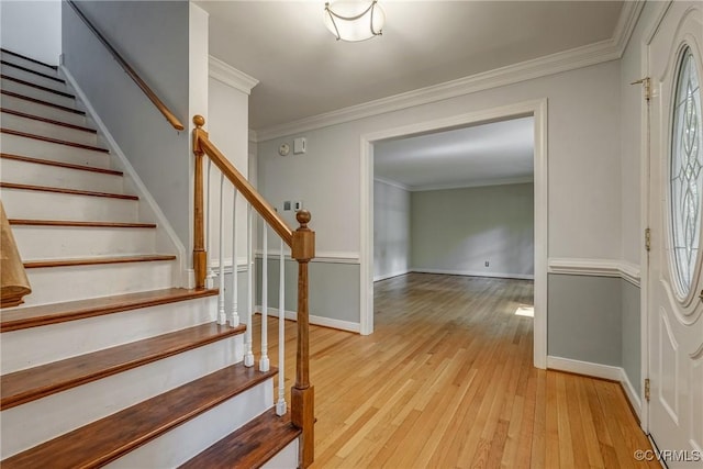 2330 Corner Rock Rd, Midlothian, VA 23113 - entryway featuring light wood-type flooring, stairs, and crown molding