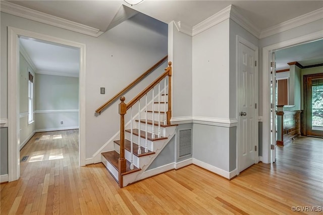 2330 Corner Rock Rd, Midlothian, VA 23113 - staircase featuring hardwood / wood-style floors and crown molding