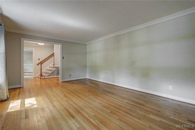 2330 Corner Rock Rd, Midlothian, VA 23113 - empty room featuring stairs, light wood finished floors, and crown molding