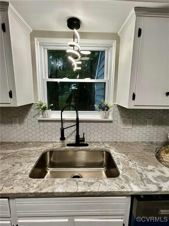 8512 Scottingham Ct, Chesterfield, VA 23236 - kitchen with white cabinets, backsplash, dishwasher, and light stone counters