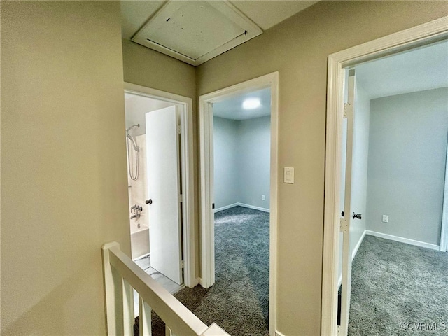 8512 Scottingham Ct, Chesterfield, VA 23236 - hall featuring dark carpet and attic access